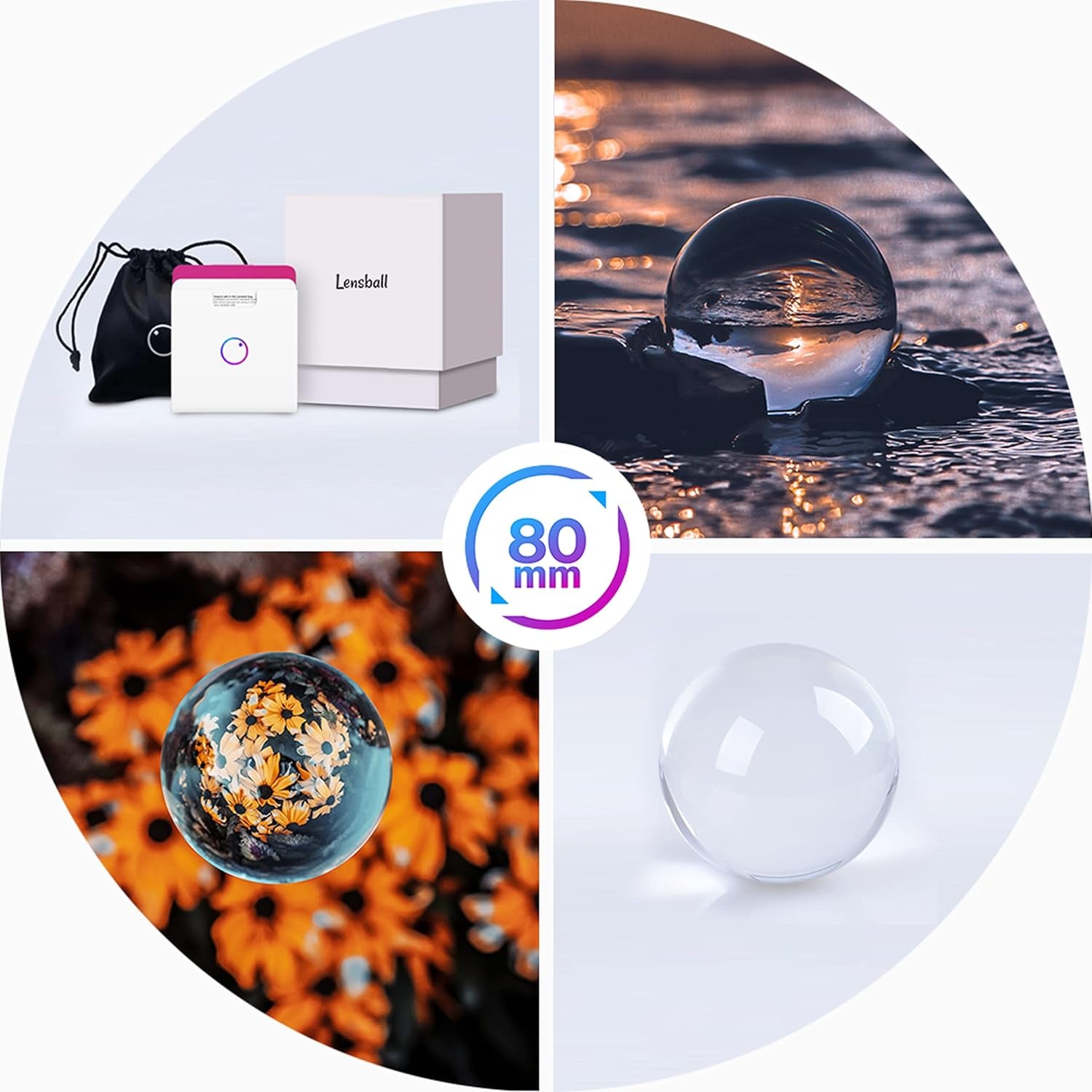 Original Lensball Pro 80Mm, K9 Clear Crystal Ball Photography Sphere with Microfiber Bag