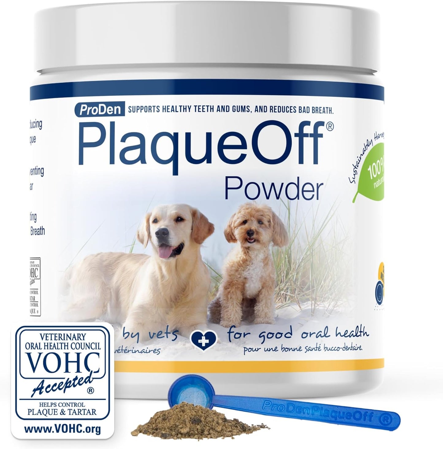 Proden Plaqueoff Powder for Dogs & Cats - Pet Dental Care Supplement for Teeth Cleaning & Oral Health - Dog Breath Freshener & Plaque Remover - 180 G