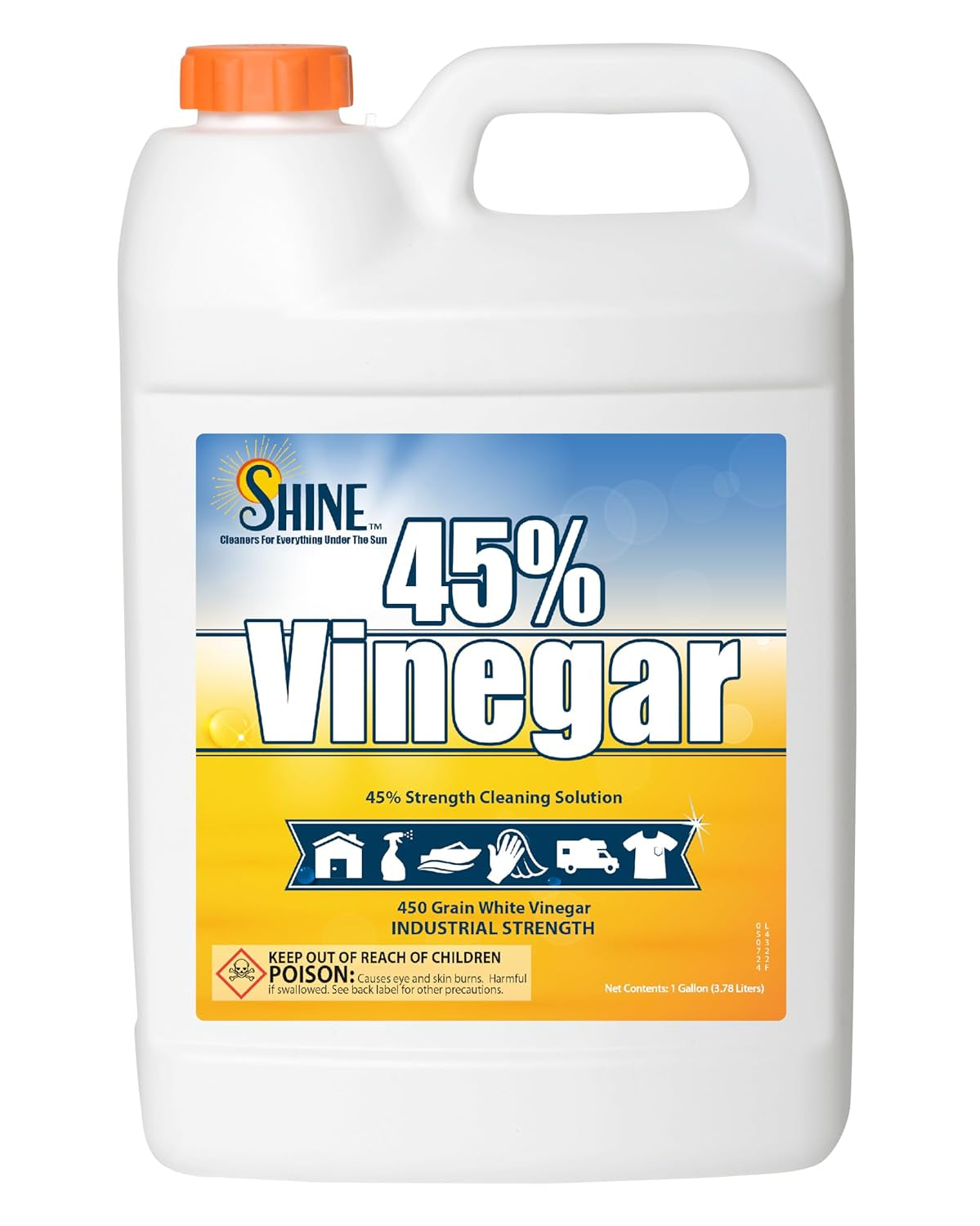 Energen of Carolina 45 Percent White Vinegar, 450 Grain Vinegar Concentrate, 1 Gallon of Natural Concentrated Industrial Vinegar, 1 Gallon (128 Fl Oz )