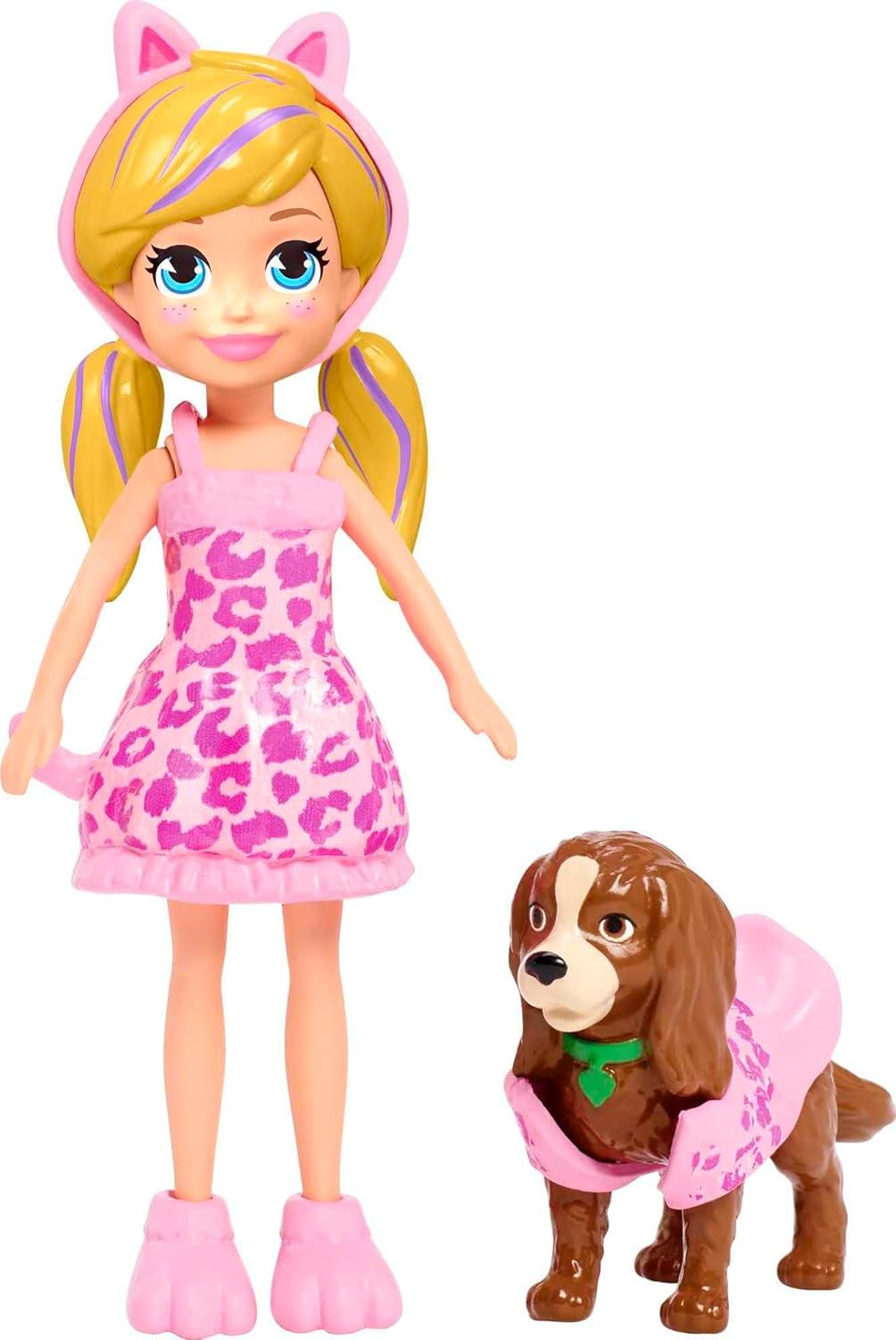 Polly Pocket Doll & Accessories, Masque ‘N Match Costume Pack with 3-Inch Small Doll, Pet, 4 Costumes for Doll & for Pet