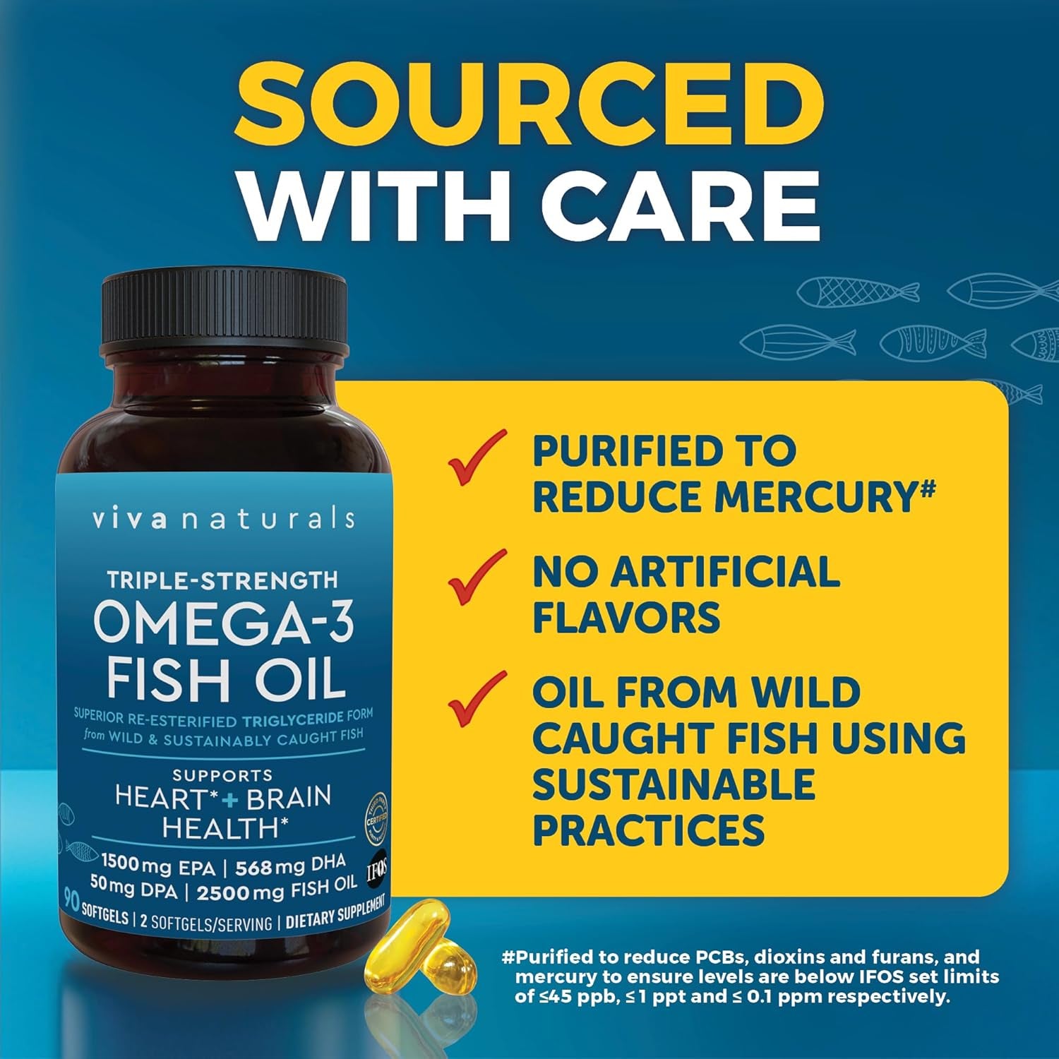 Fish Oil Omega 3 Supplement - 2500 Mg Fish Oil with Re-Esterified Omega 3 Fatty Acid Supplement Including EPA, DHA DPA - 90 Pescatarian-Friendly Softgels