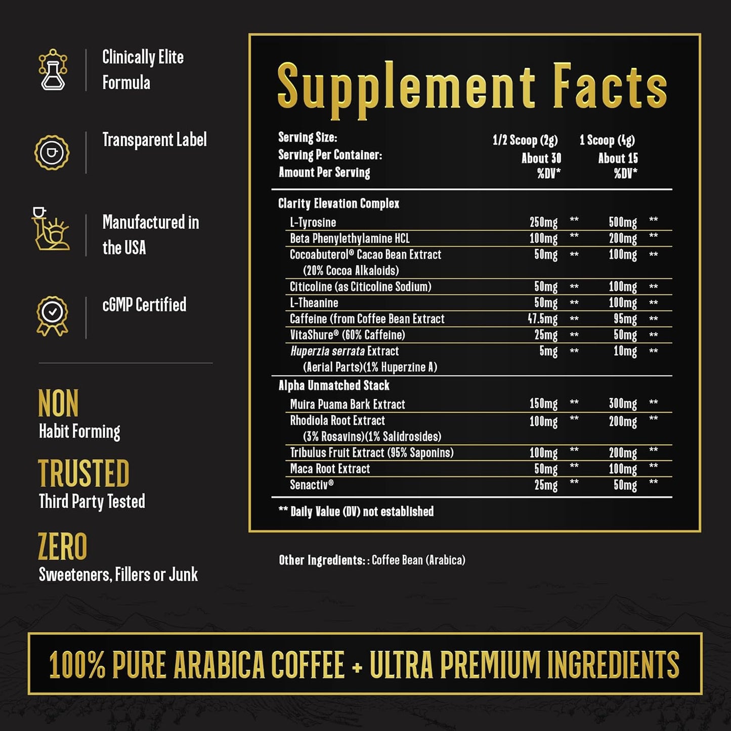 Alpha Grind – Instant Maca Coffee for Men + Natural Energy + Brain Nootropic for Ageless Clarity, Focus | Lean Muscle Building Growth & Size, 30SV