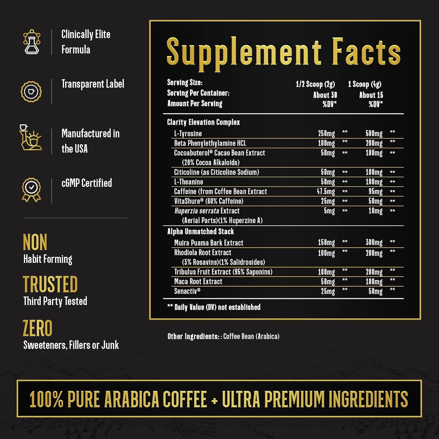 Alpha Grind – Instant Maca Coffee for Men + Natural Energy + Brain Nootropic for Ageless Clarity, Focus | Lean Muscle Building Growth & Size, 30SV