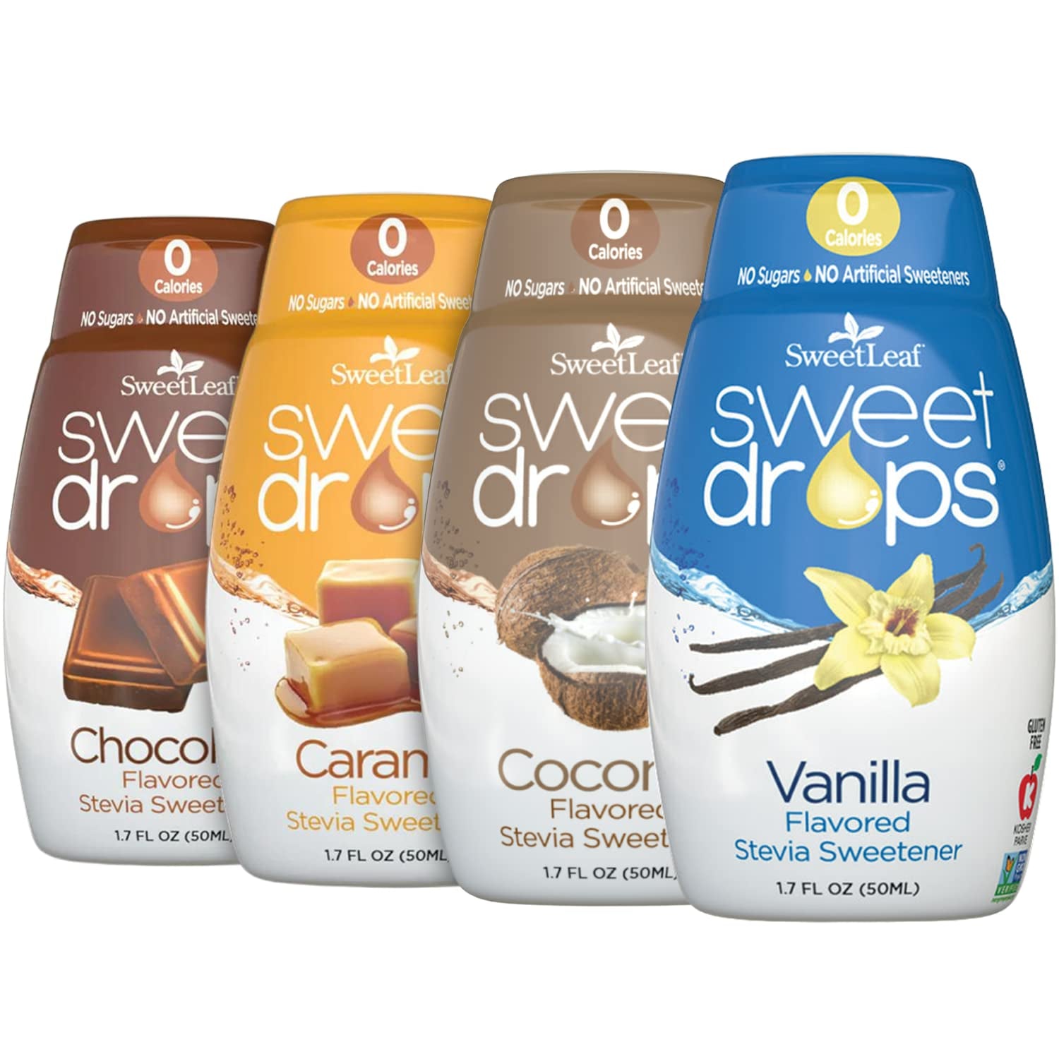 Sweetleaf Sweet Drops Stevia Liquid Sweetener Variety Pack - Sweeten and Flavor Foods, Keto Coffee with Sugar Free, Zero Calorie, Non-Glycemic Response Sweetleaf Stevia Drops, 1.7 Fl Oz Ea (Pack of 4)