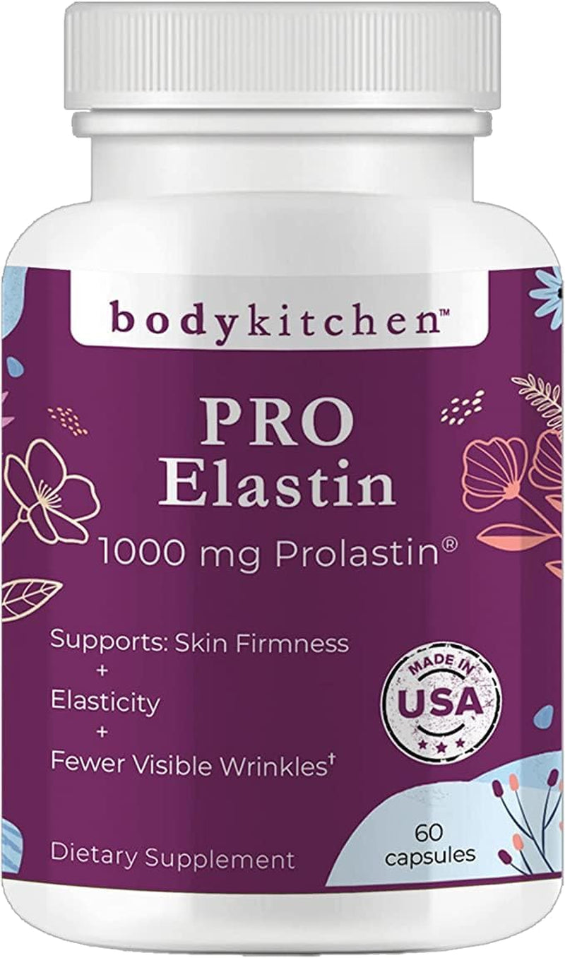 Body Kitchen Pro-Elastin, 1000 Mg Elastin Supplement, Help Reduce Signs of Aging, Improved Skin Health, Firmness & Elasticity, Fewer Wrinkles, Veggie Caps, (Pack of 1)