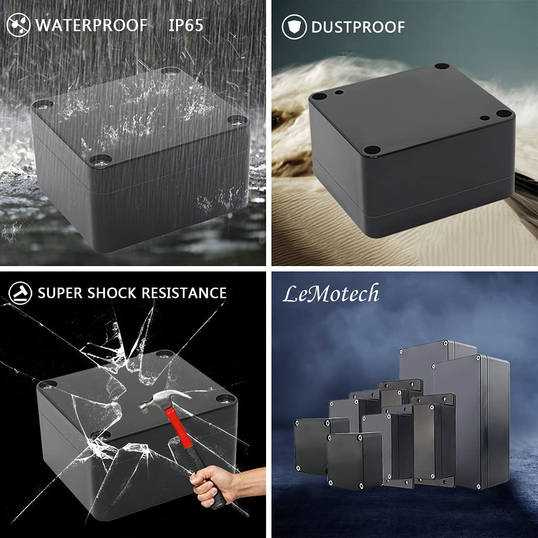 Lemotech Electrical Box ABS Plastic Project Box IP65 Waterproof Junction Box Project Case Universal Enclosure for Electronics Black 2.48X 2.28X 1.37 Inch(63X58X35Mm)(Pack of 1)