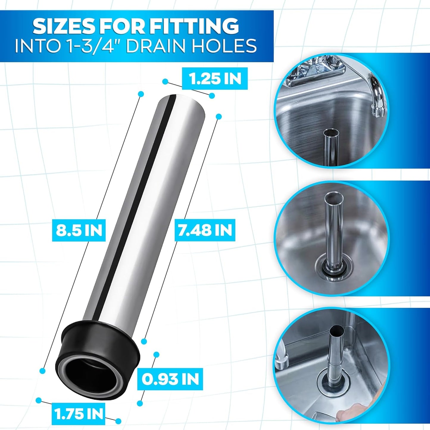 Stainless Steel Bar Sink Overflow Pipe 7.48 in - Metal Sink Strainer Pipe Tube Bathroom Pipes Fittings - Bathroom Sink Drain Strainer Pipe Overflow Kitchen Sink Drain Stopper for 1.75 Inch Drains