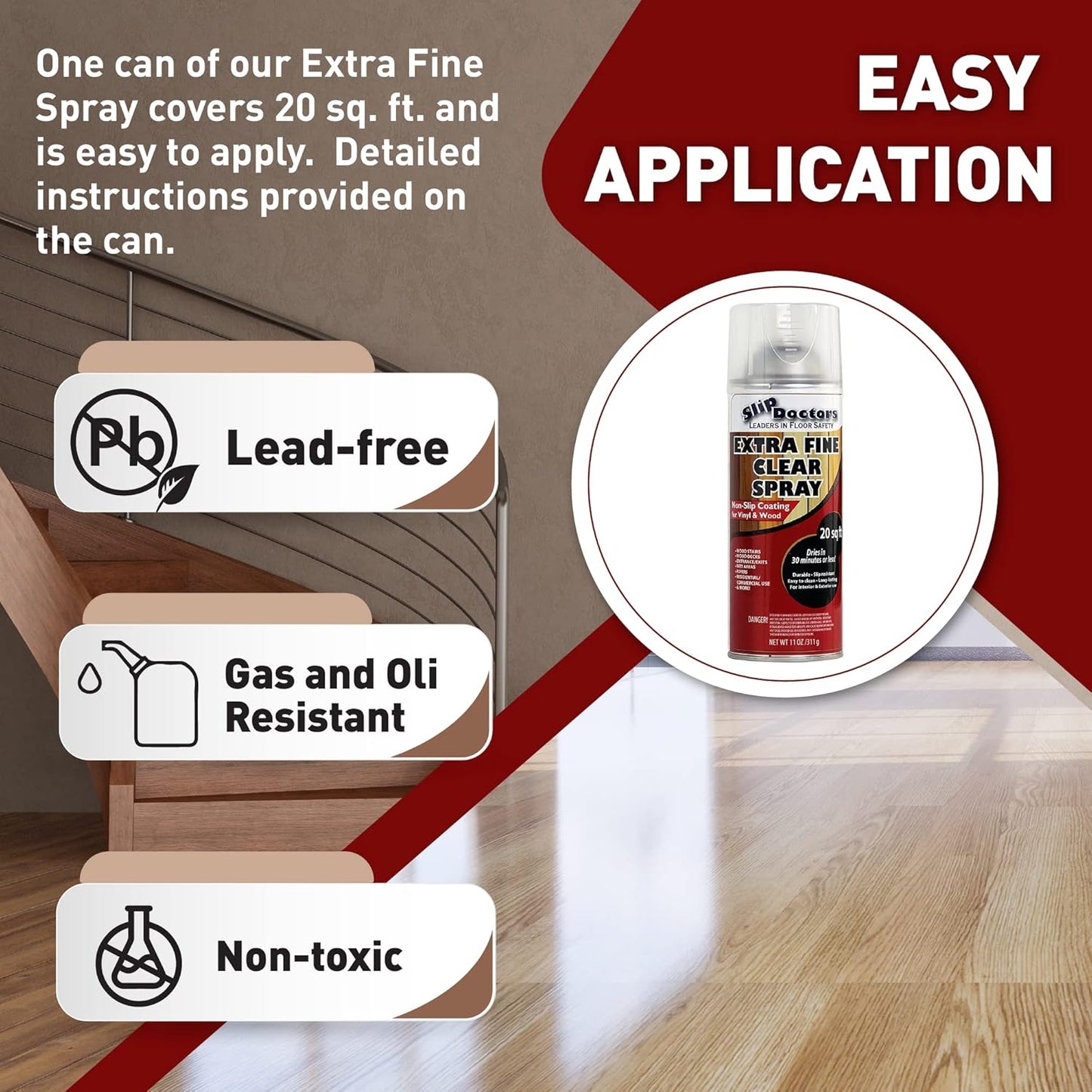 Anti-Slip Spray for Wood, Vinyl and Laminate Floors and Stairs – Clear Extra Fine Non-Slip Spray-On Grip Coating