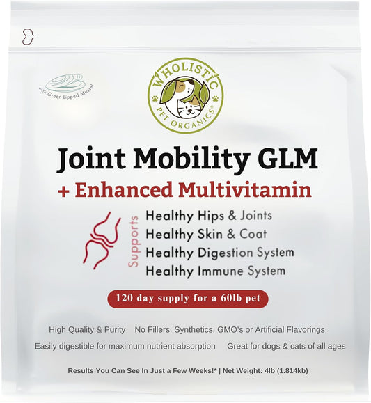 Wholistic Pet Organics Joint Supplement: Joint Mobility with Green Lipped Mussel Daily Joint Health Supplements for Dogs - Dog Glucosamine Powder with MSM, Probiotics, Vitamins, Minerals - 4 Lb