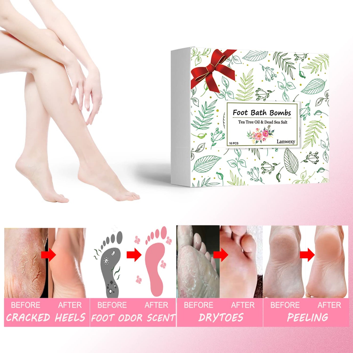 Bath Foot Bombs, 16 Pack Foot Soak with Bath Salt and Tea Tree Oil. Organic Natural Handmade Aroma Pure Essential Oil Bubble Foot Balls for Foot Callus, Dry Cracked, Stubborn Foot Odor Scent.