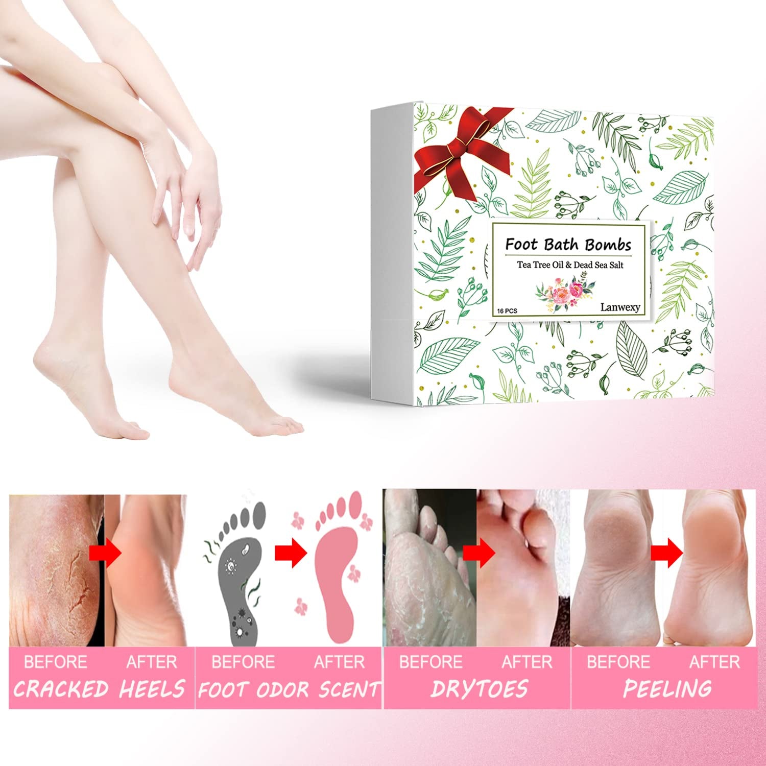 Bath Foot Bombs, 16 Pack Foot Soak with Bath Salt and Tea Tree Oil. Organic Natural Handmade Aroma Pure Essential Oil Bubble Foot Balls for Foot Callus, Dry Cracked, Stubborn Foot Odor Scent.