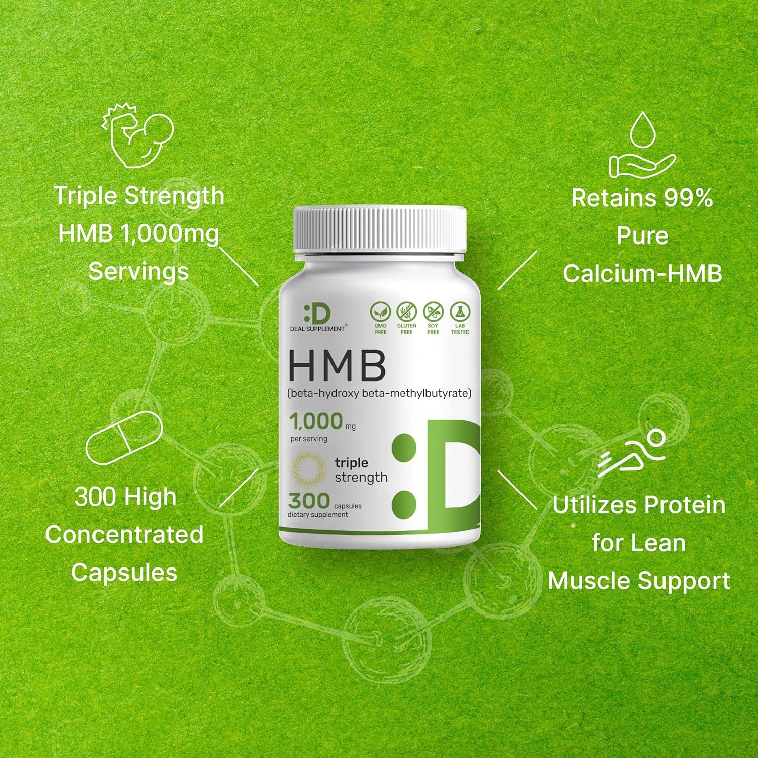 DEAL SUPPLEMENT Ultra Strength HMB Supplements 1000*Mg per Serving, 300*Capsules | Third Party Tested | Supports Muscle Growth, Retention