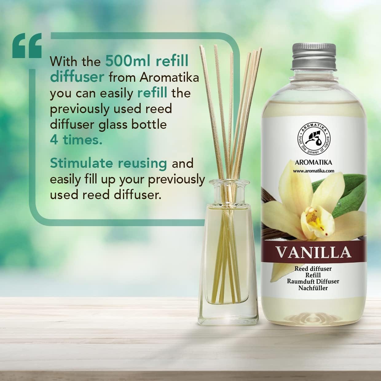 Diffuser Refill Vanilla 34 Fl Oz - 2 X 500Ml - Fragrance Oil Diffuser Refill - Home Fragrance - Vanilla Scent - Room Freshener - Vanilla Aroma - Fresh and Long Lasting Fragrance