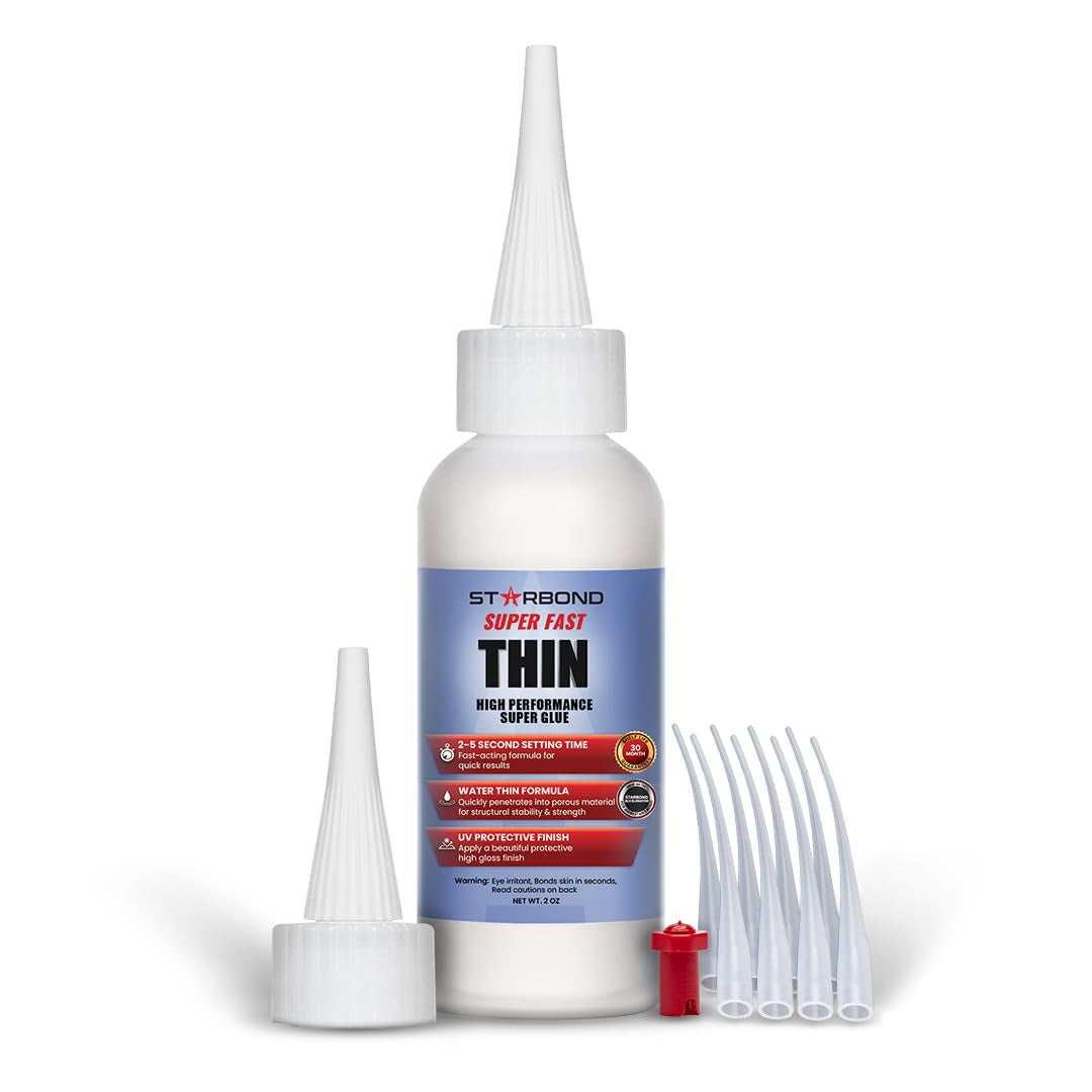 STARBOND EM-02 Super Fast Thin, Premium Instant CA (Cyanoacrylate Adhesive) Super Glue plus Extra Cap and Microtips, (For Woodturning, Pen Turning, Hobby, Stabilizing, Finish, Inlay) (2 Ounce)