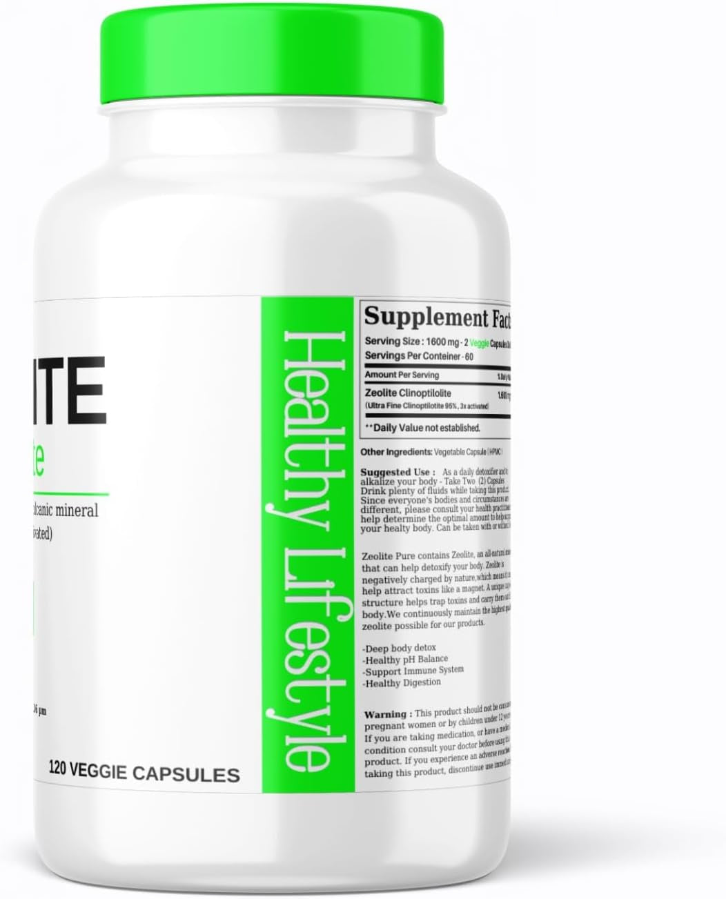 Zeolite Powder 120 Capsules | Detox | Clinoptilolite 95% | 3X Activated | Natural Mineral Dust Less-Than 1 Μm
