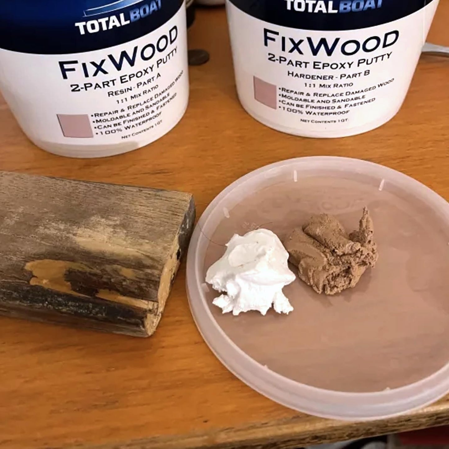 Totalboat Fixwood | Marine Grade Epoxy Putty | Stainable Paste Filler for Damaged Wood Repair or Replacement