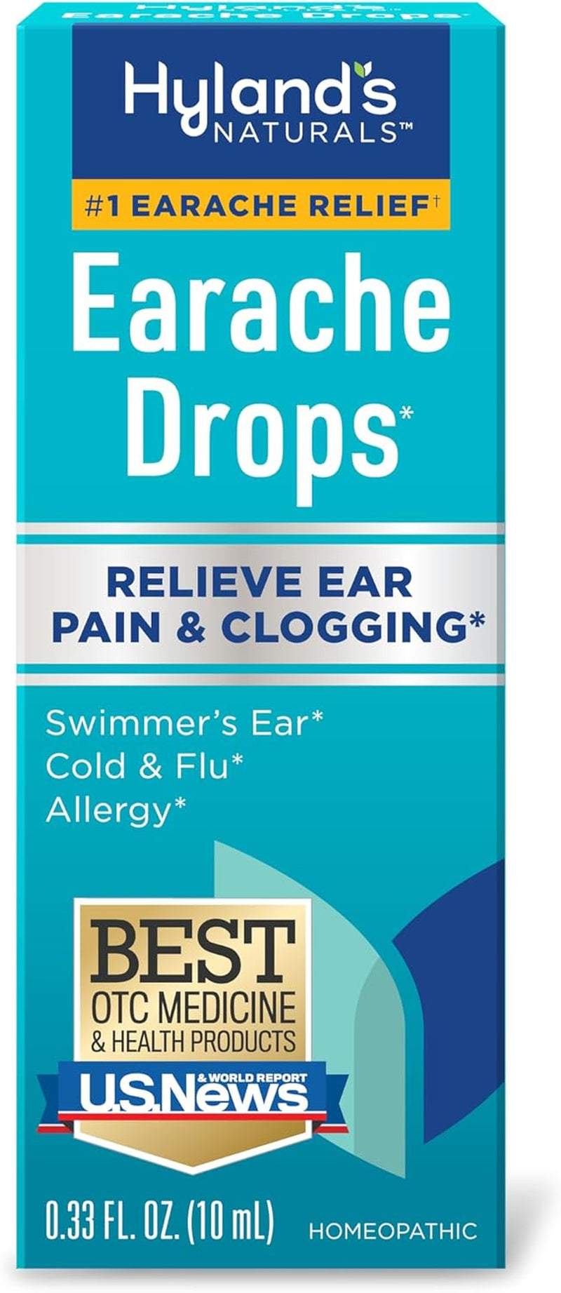 Hyland'S Earache Drops, Natural Relief of Swimmer'S Ear, Cold & Flu, Allergy Symptoms, Ages 4 & Up, Day & Night, 0.33 Fl Oz