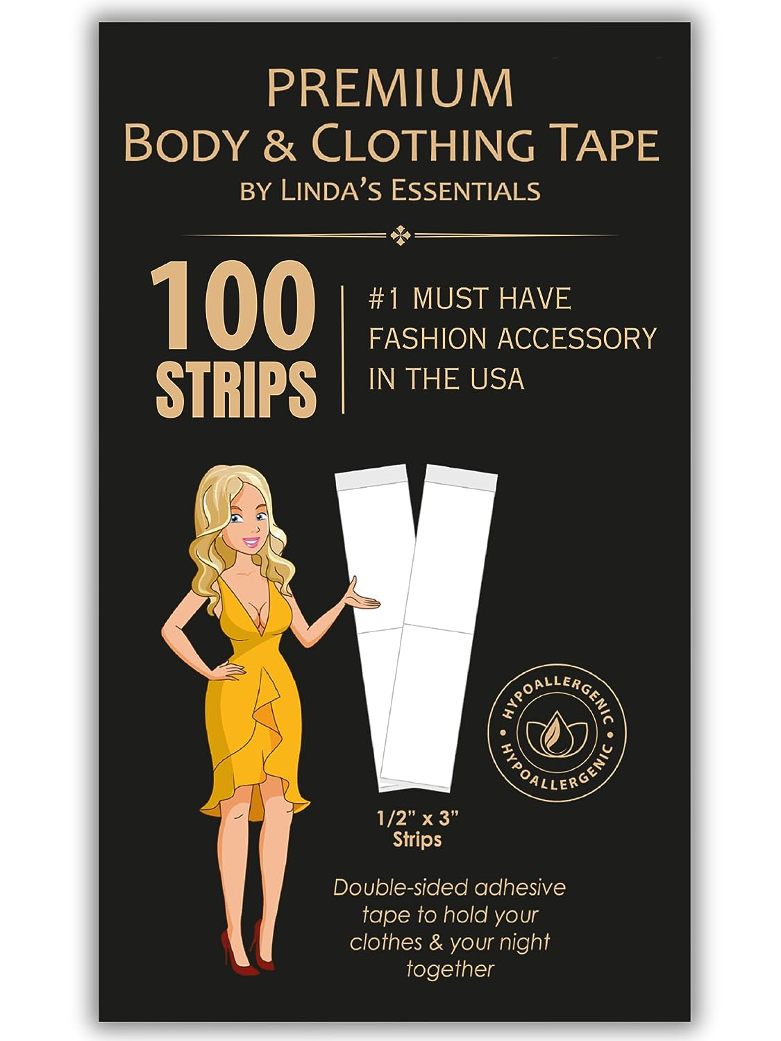 Double Sided Tape for Clothes, Body and Fashion (100 Pack), Skin Tape & Clothing Tape for Women, Hem Tape No Sew No Iron, Strong Transparent Clear Body Tape for Skin for All Shades and Sensitivity