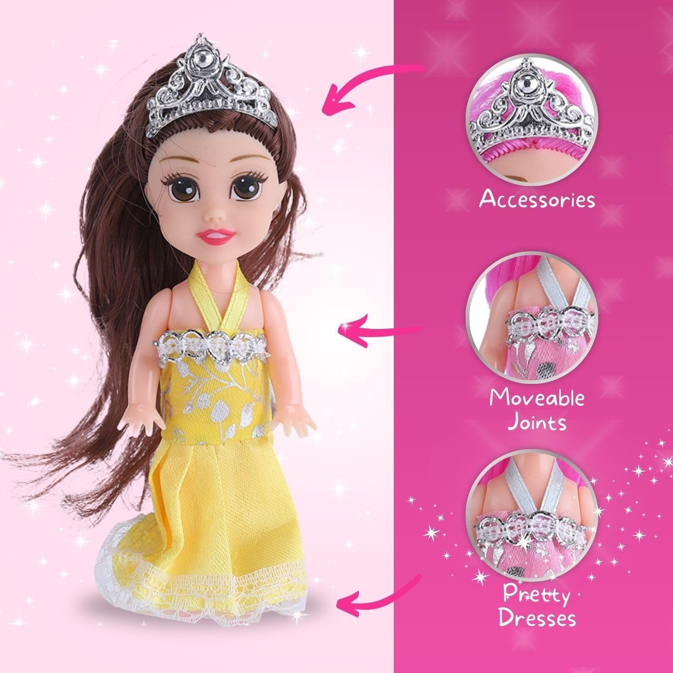 Liberty Imports Little Royal Princess Toddler Dolls with Dresses, Girls Imaginative Pretend Play Small Dolls Party Favors Collection (6 Pack)