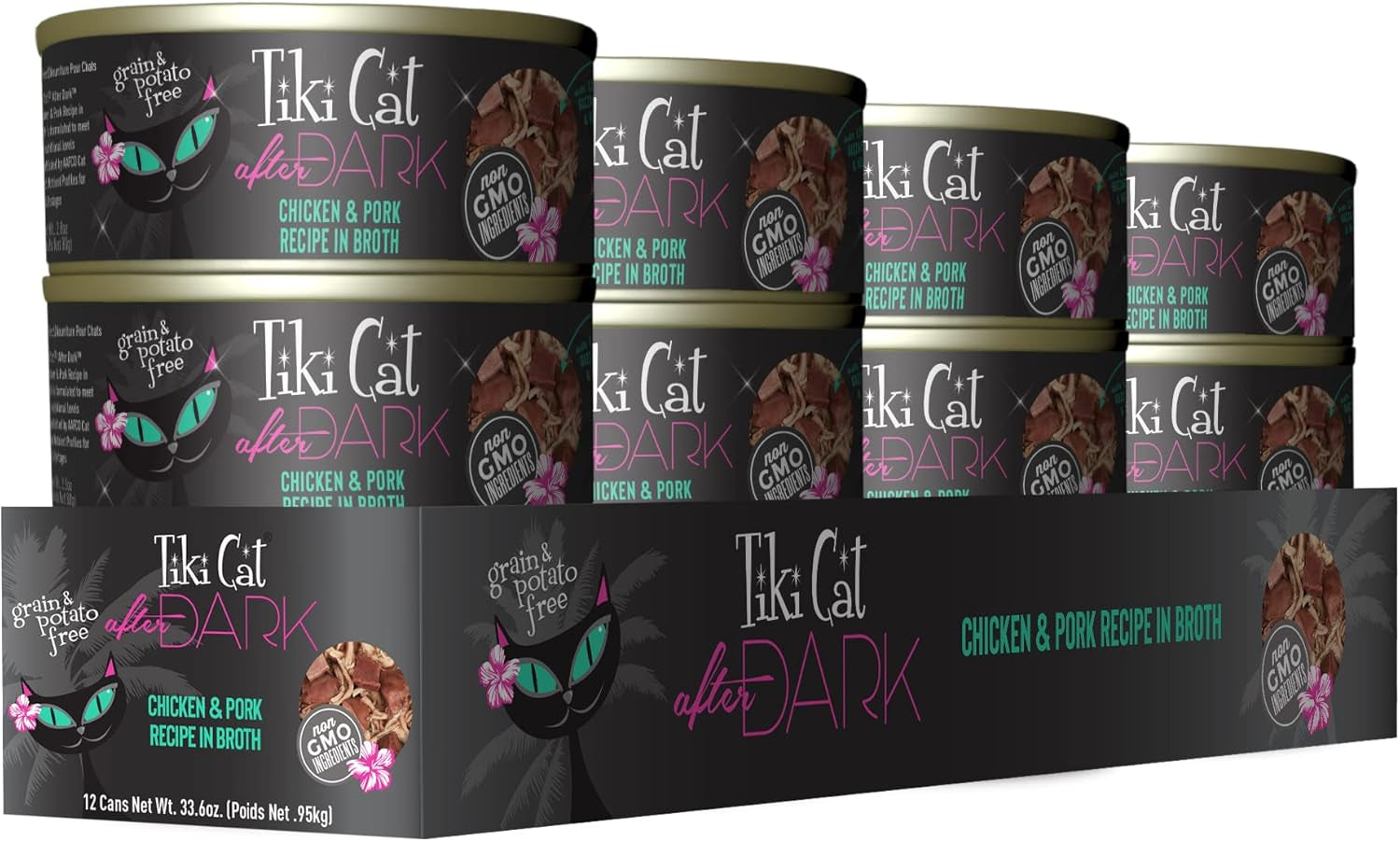 Tiki Cat after Dark, Chicken & Pork, High-Protein and 100% Non-Gmo Ingredients, Wet Cat Food for Adult Cats, 2.8 Oz. Cans (Pack of 12)