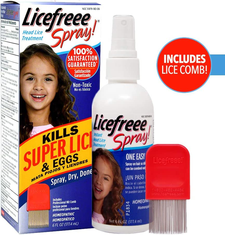 Licefreee Spray, Tec Labs Head Lice Spray, 6 Fl Oz, Includes Professional Metal Nit and Lice Comb, Easy Use Lice Treatments for Kids & Adults, Kills Head Lice, Eggs, Super Lice on Contact