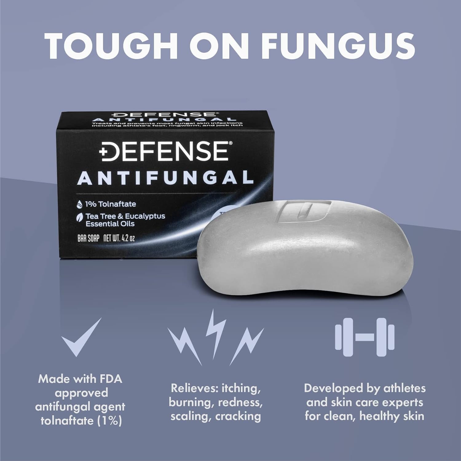 Defense Antifungal Bar Soap | Jock Itch, Ringworm, Athlete'S Foot, Skin Fungus | Medicated anti Fungal Treatment (One Bar, No Case)