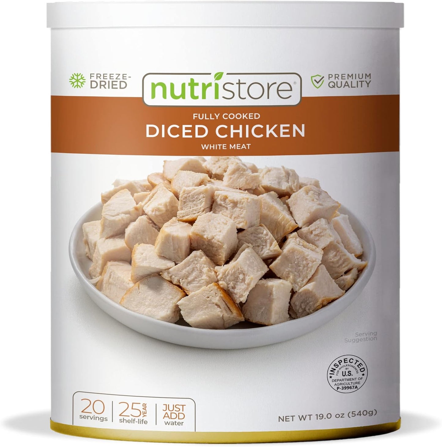 Nutristore Freeze-Dried Chicken | Emergency Survival Bulk Food Storage Meat | Perfect for Lightweight Backpacking, Camping & Home Meals | USDA Inspected | 25-Year Shelf Life