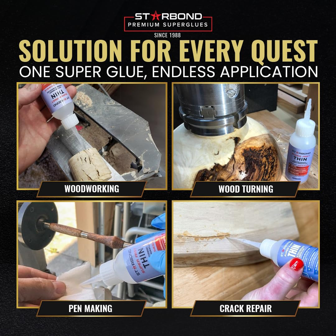 STARBOND EM-02 Super Fast Thin, Premium Instant CA (Cyanoacrylate Adhesive) Super Glue plus Extra Cap and Microtips, (For Woodturning, Pen Turning, Hobby, Stabilizing, Finish, Inlay) (2 Ounce)