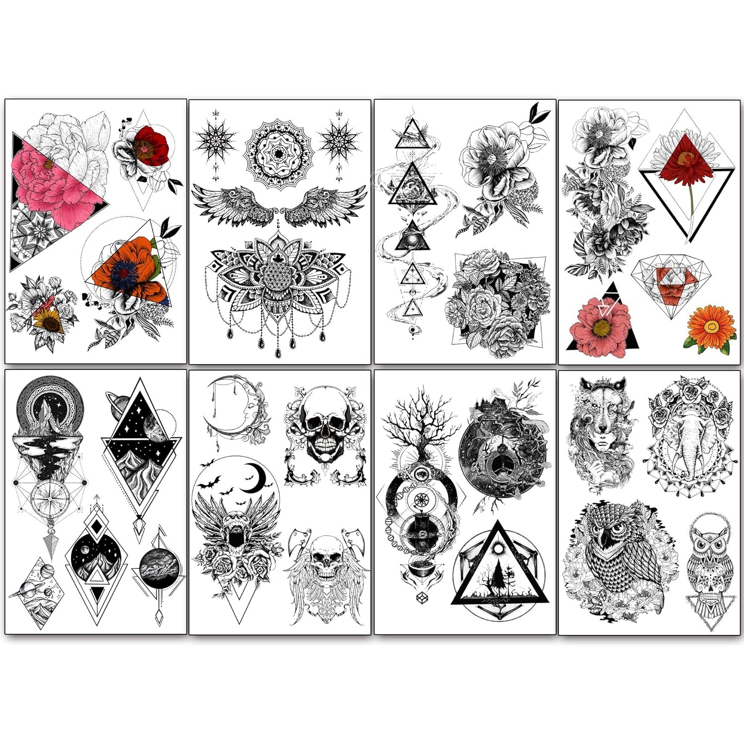 Yazhiji 8 Sheets Extra Large Henna Mandala Temporary Tattoo Collection for Women and Girls Sexy Tattoo Stickers