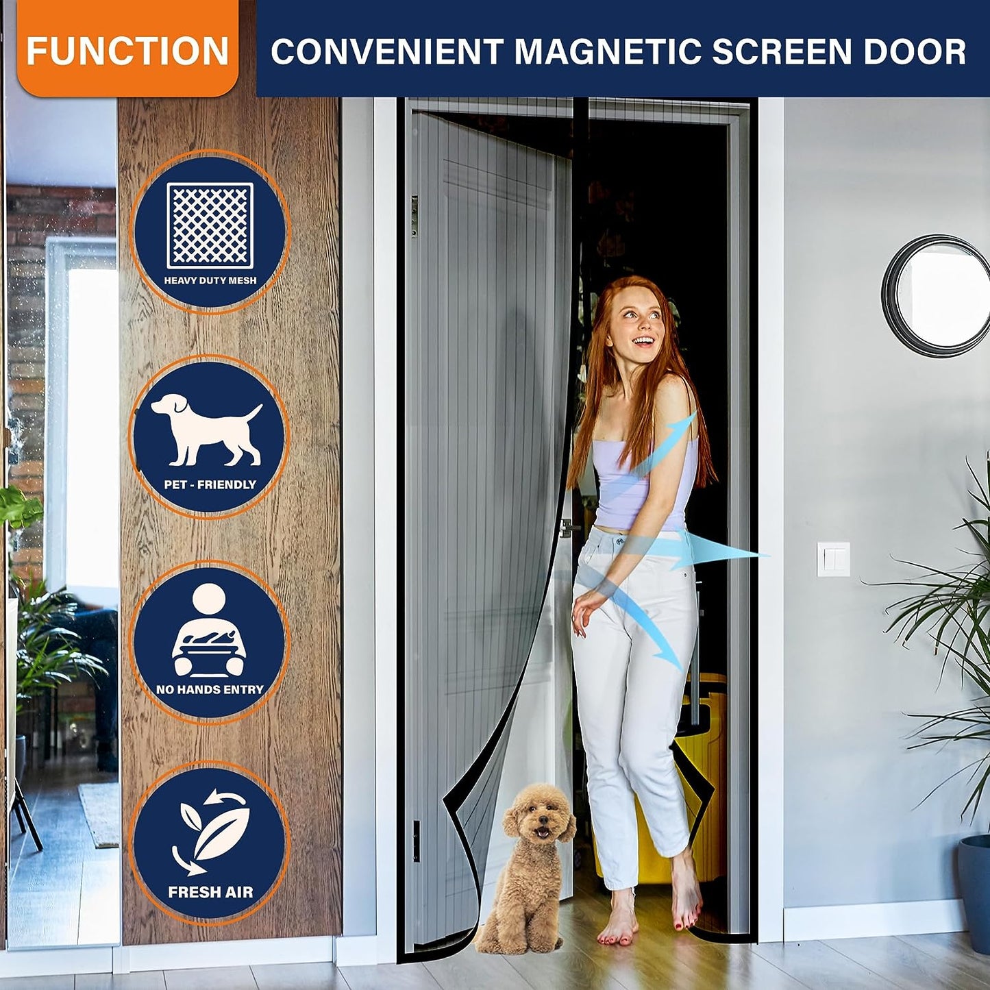 Magnetic Screen Door,Screen Door Mesh,Keep Bugs Out, Easy Install Works with Front Doors, Sliding Doors,Fit Door Size 36 X 82 Inches Black