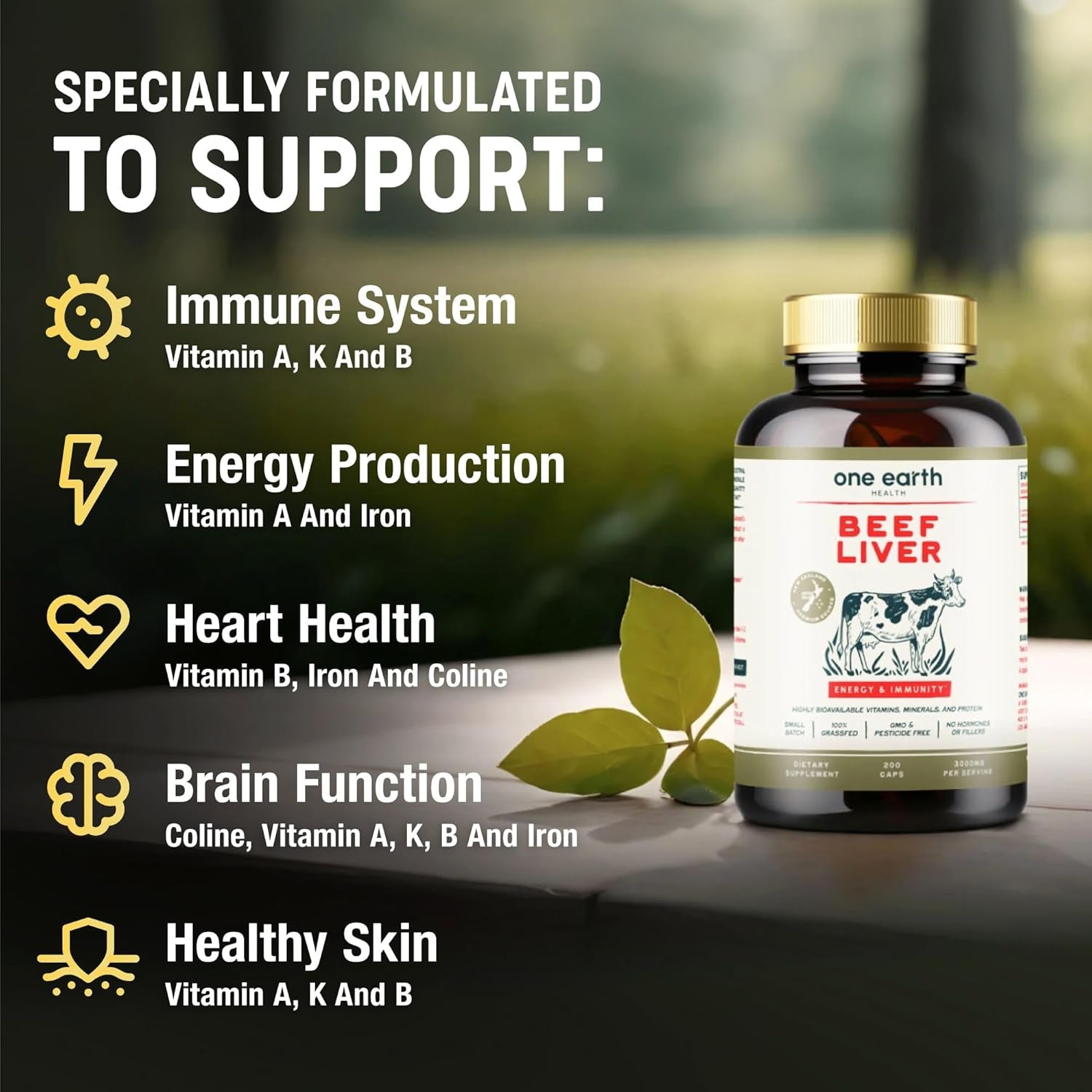 Beef Liver Capsules. 100% Grass Fed New Zealand Beef Liver. Pasture Raised. GMO and Filler Free. 200 Capsules (3,000Mg Serving)
