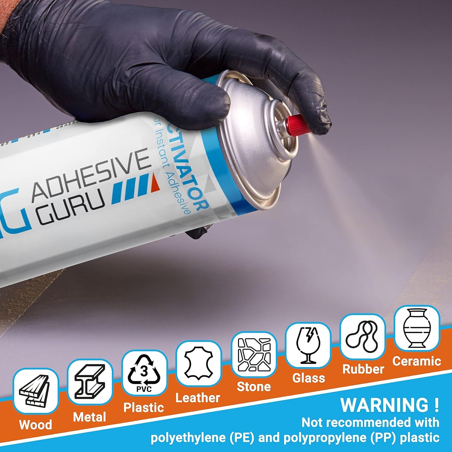 Adhesive Guru CA Glue Accelerator Spray (6.75 Fl Oz) Aerosol Activator for Super Glues