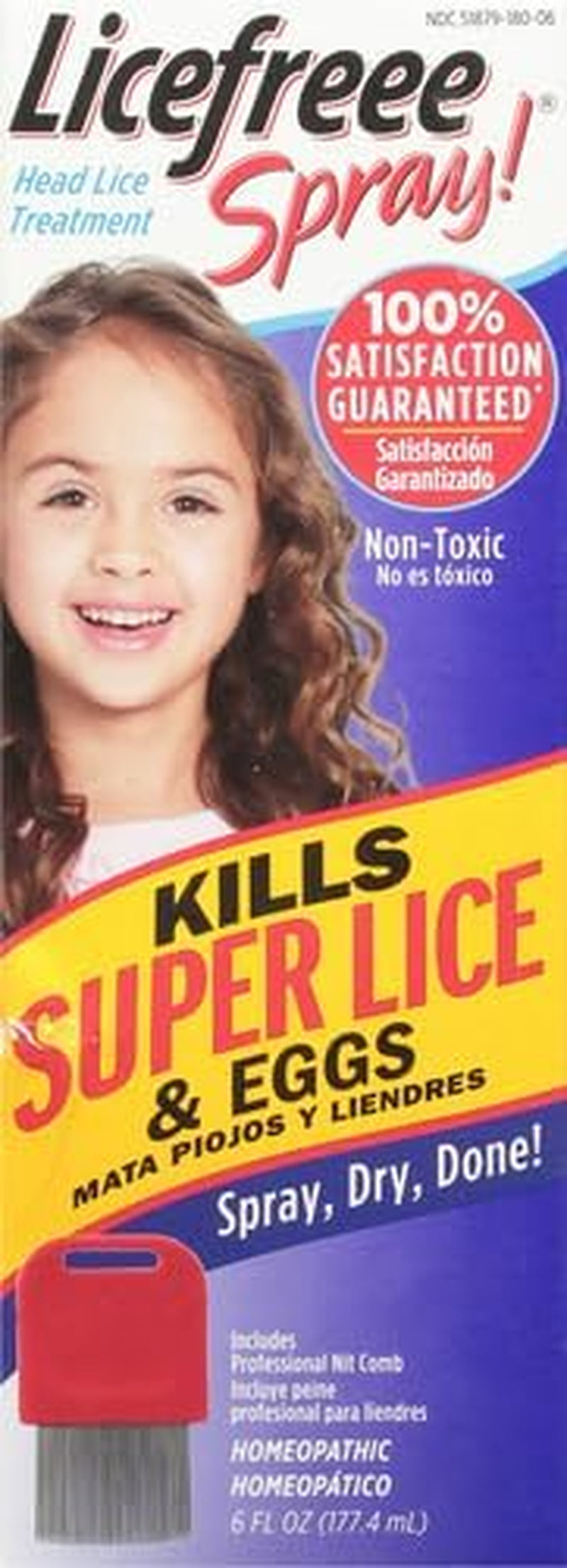 Licefreee Spray, Tec Labs Head Lice Spray, 6 Fl Oz, Includes Professional Metal Nit and Lice Comb, Easy Use Lice Treatments for Kids & Adults, Kills Head Lice, Eggs, Super Lice on Contact