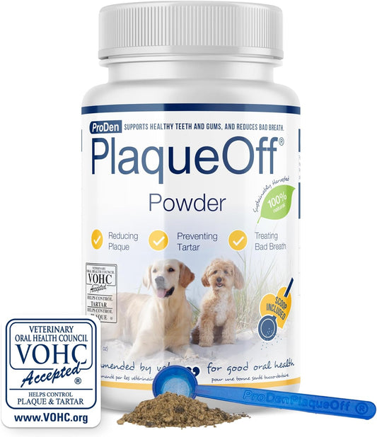 Proden Plaqueoff Powder for Pets - Cat & Dog Breath Freshener - Plaque & Tartar Remover for Pet Oral Care - Supports Healthy Mouth for Dogs - 60G