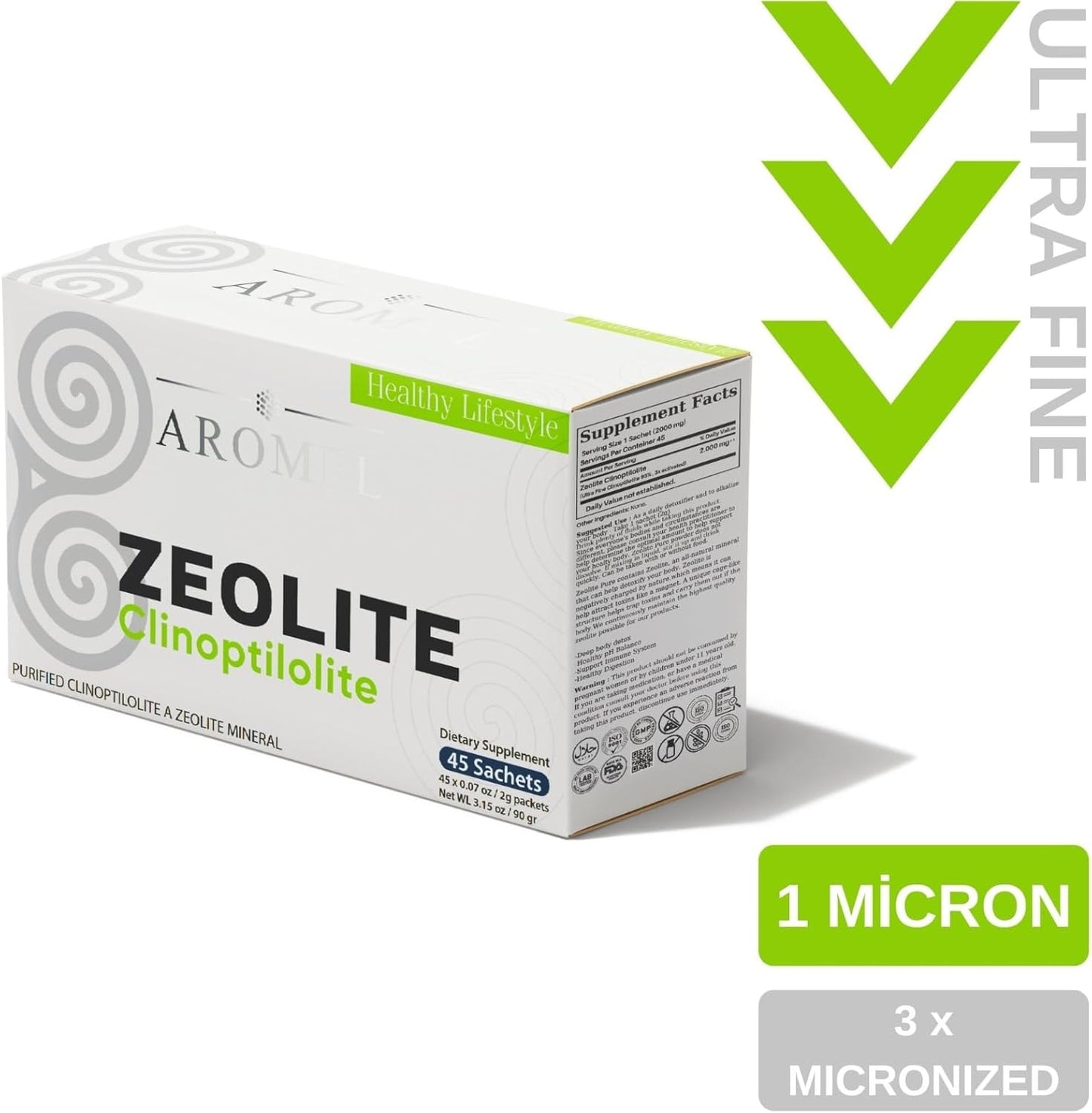 Zeolite Powder Clinoptilolite Sachets,45 Sachets Ltra FINE Less-Than 1 Μm | Clinoptilolite 95% | 3X Activated | Safe, Gentle, & Effective Energy | Original Zeolite Powder Sachets