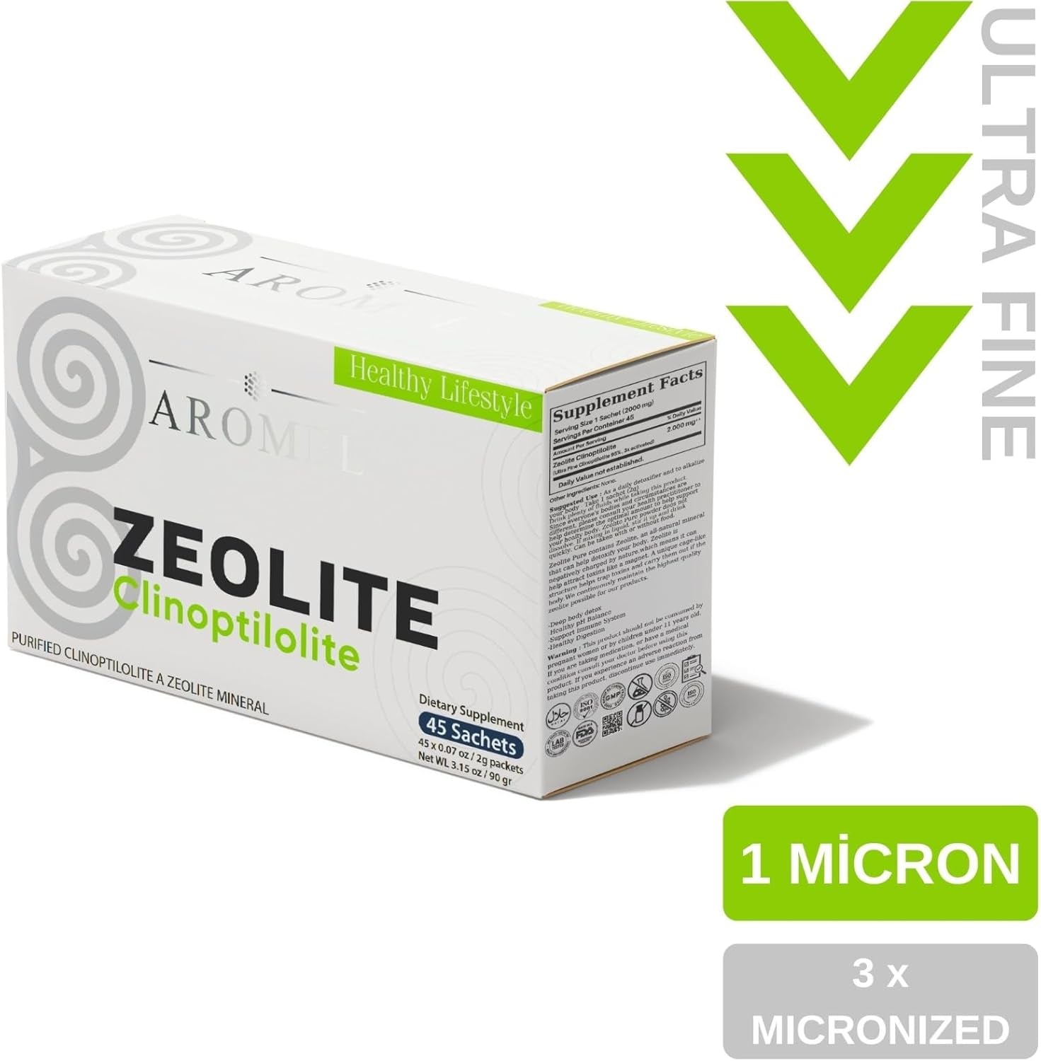 Zeolite Powder Clinoptilolite Sachets,45 Sachets Ltra FINE Less-Than 1 Μm | Clinoptilolite 95% | 3X Activated | Safe, Gentle, & Effective Energy | Original Zeolite Powder Sachets