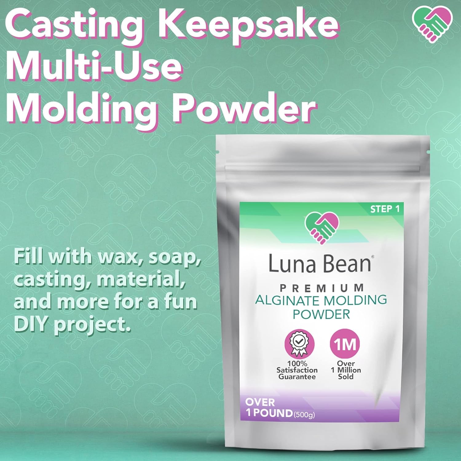 Luna Bean Alginate Molding Powder Refill for Hand Casting Kit - Non-Toxic Alginate Material over 1 Lb (500G) - Perfect for Anniversaries, Birthdays & Family Activities - Hand Mold Kit Couples