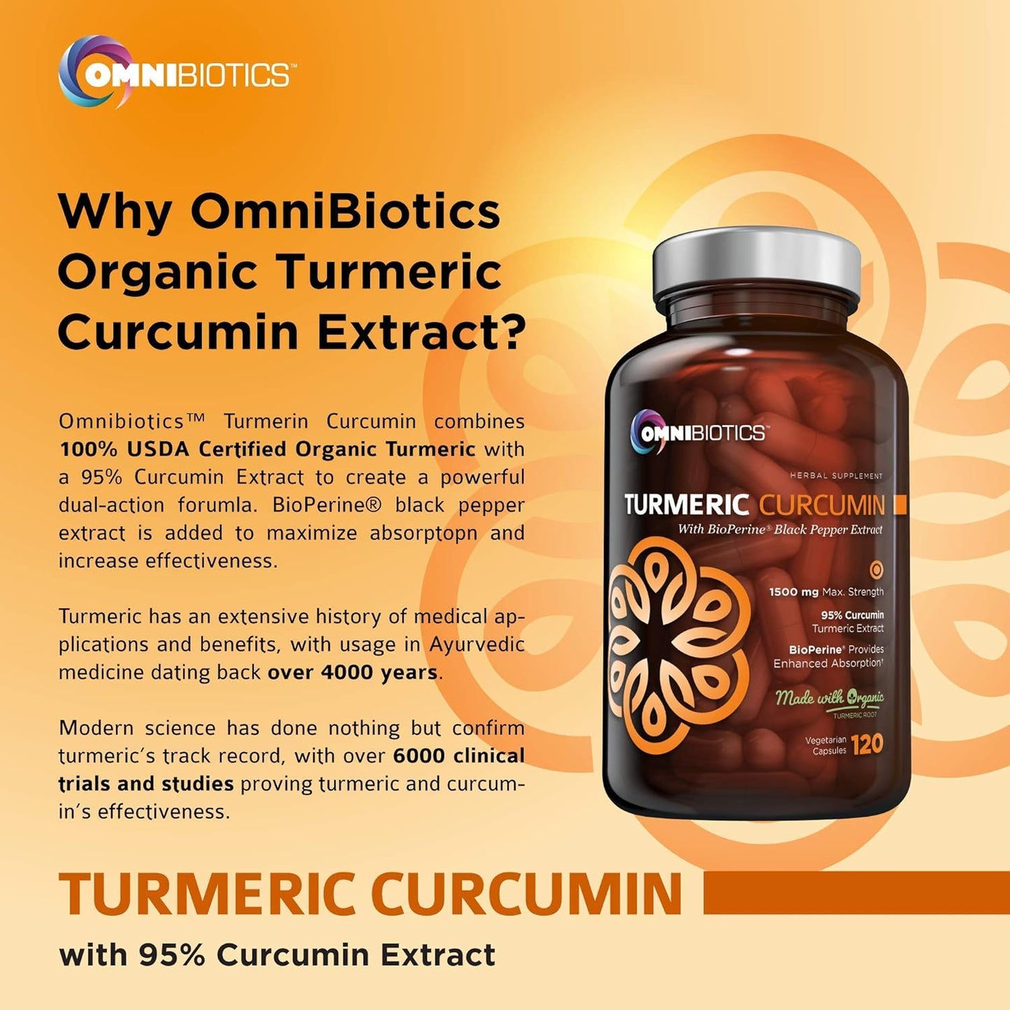 Organic Turmeric Curcumin Extract Supplement 1500Mg with Bioperine and 95% Curcuminoids Extract – Turmeric and Black Pepper Supplement Extract (10Mg) - Turmeric Capsules - 120 Vegetarian Capsules