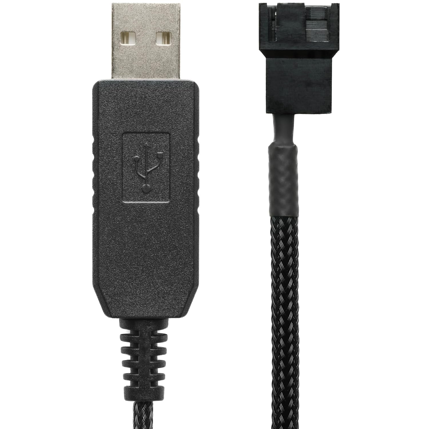 CRJ 12V Step-Up USB Fan Power Adapter Cable - 24-Inch (60Cm), Black Sleeved - Full Fan Speed Adapter for 3-Pin/4-Pin PC Cooling Fans