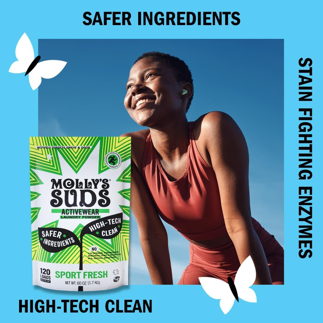 Molly'S Suds Active Wear Laundry Detergent | Natural Extra Strength Laundry Powder, Stain Fighting for Performance Fabrics and Sensitive Skin | 120 Loads