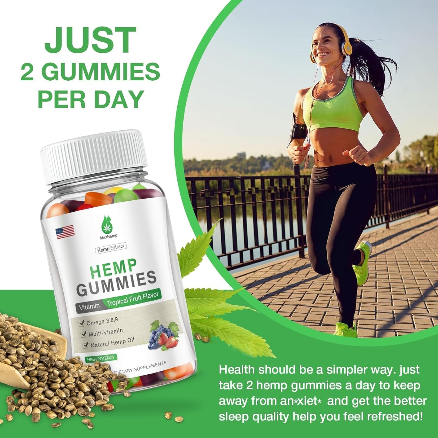 Hemp Gummies - 2 Packs Hemp Gummy 100% Natural Organic Extra Strength High Potency with Pure Hemp Oil Extract Vegan Bear Candy
