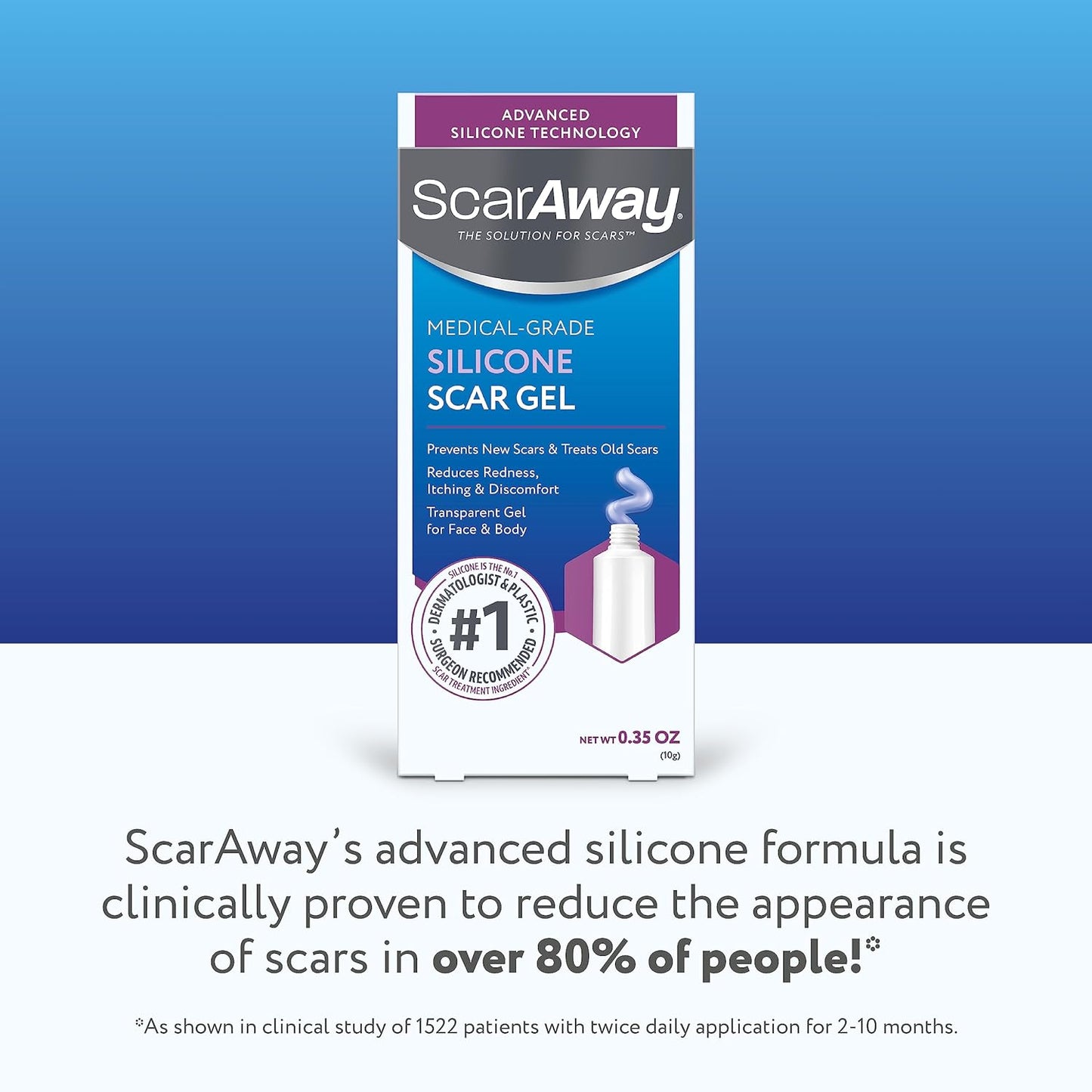 Scaraway Silicone Scar Gel, Helps Improve Size, Color & Texture of Hypertrophic & Keloid Scars from Injury, Burns & Surgery, Water Resistant, 10G (0.35 Oz)