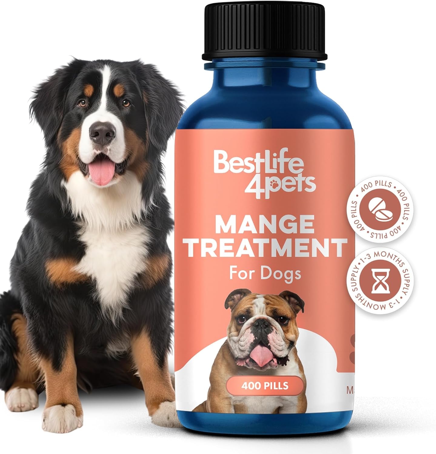 Mange Treatment for Dogs - Natural Dog Itching Skin Relief for Demodectic & Puppy Mange, Mites, Canine Scabies; Helps Dog Skin Irritation, Hot Spots, Hair Loss, and Dog Dandruff - 400 Odorless Pills