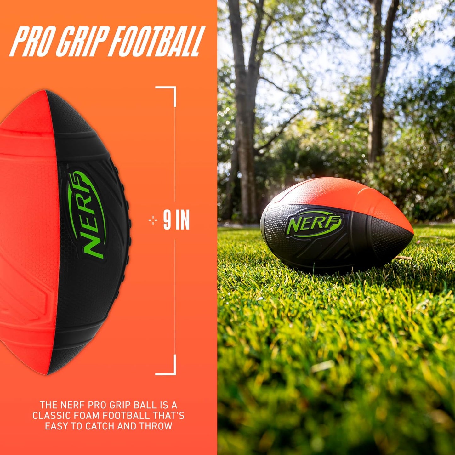 NERF Kids Foam Football - Pro Grip Youth Soft Foam Ball - Indoor + Outdoor Football for Kids - Small NERF Foam Football - 9" Inch Youth Sized Football - Red + Black