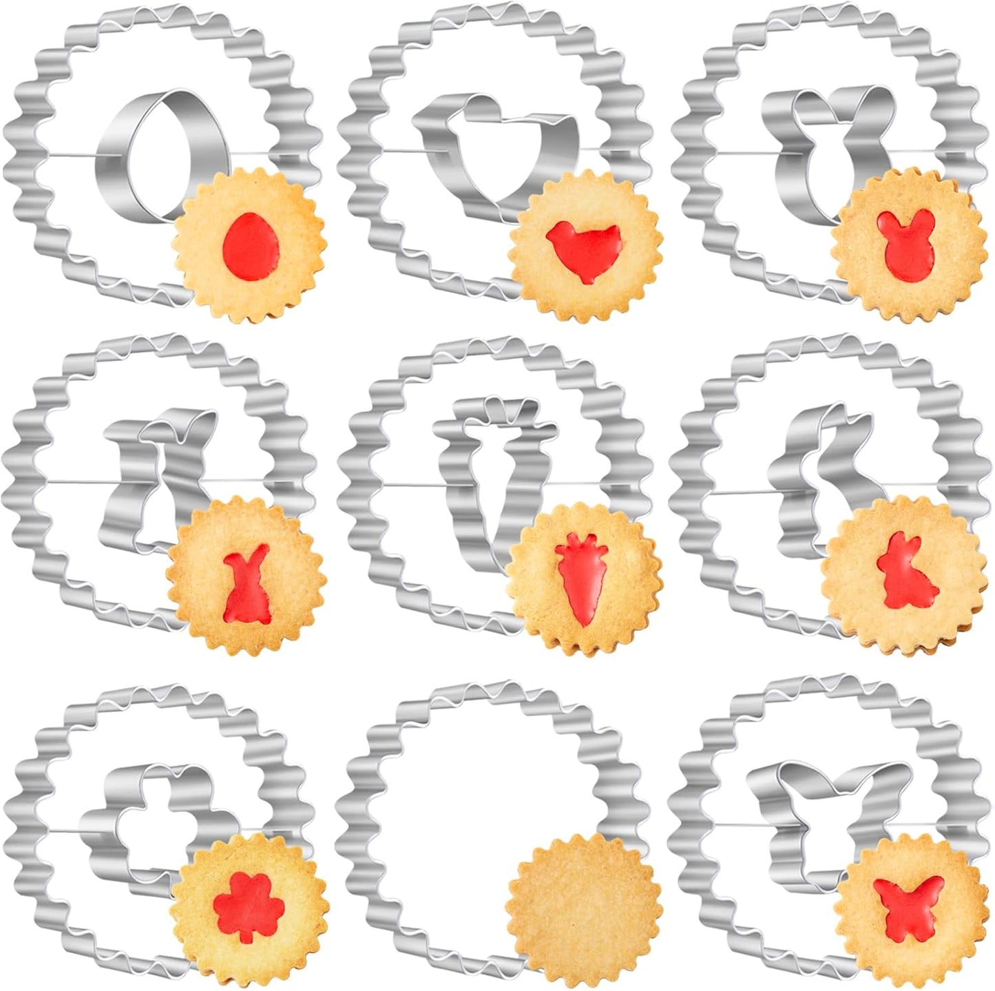 Easter Cookie Cutters for Kids 9 Pcs, Nifogo Mini Linzer Cookie Cutter Set, Stainless Steel Holiday Biscuit Cutter, Egg, Bunny, Chick, Shamrock, Carrot, Butterfly Shapes