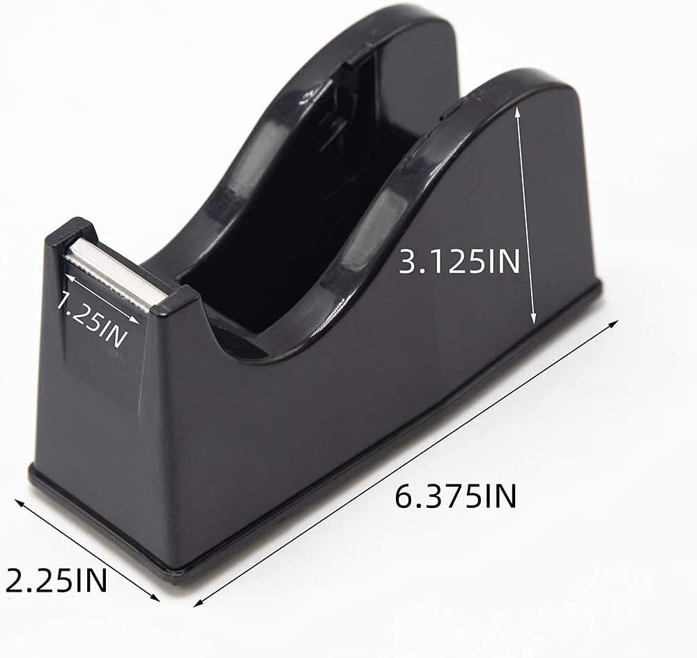 Desktop Tape Dispenser Adhesive Roll Holder (Fits 1" & 3" Core) with Weighted Nonskid Base Black