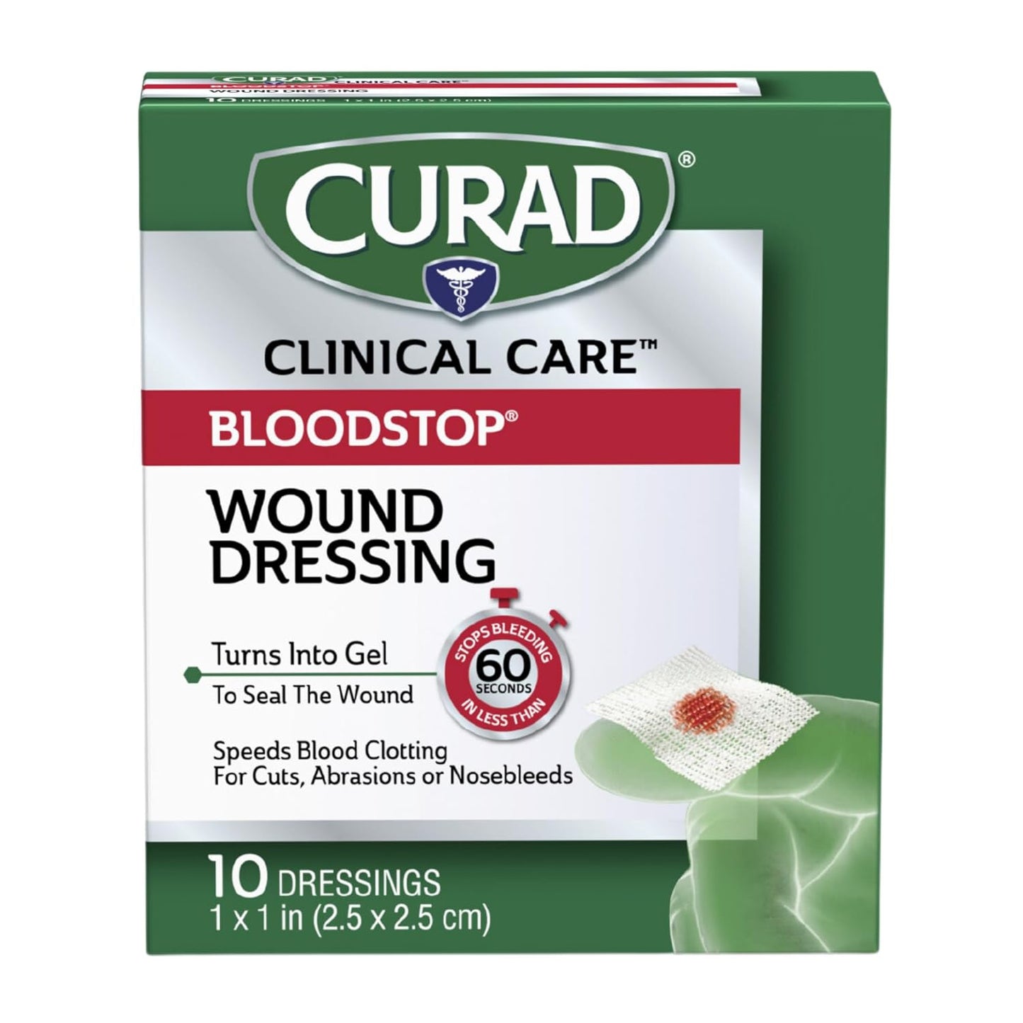 Curad CUR0055RBH Bloodstop Hemostatic Gauze, Helps Stop Bleeding Quickly, 1" X 1" Size, Pack of 10