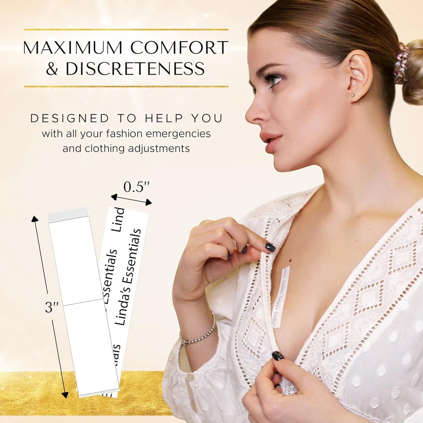 Double Sided Tape for Clothes, Body and Fashion (100 Pack), Skin Tape & Clothing Tape for Women, Hem Tape No Sew No Iron, Strong Transparent Clear Body Tape for Skin for All Shades and Sensitivity