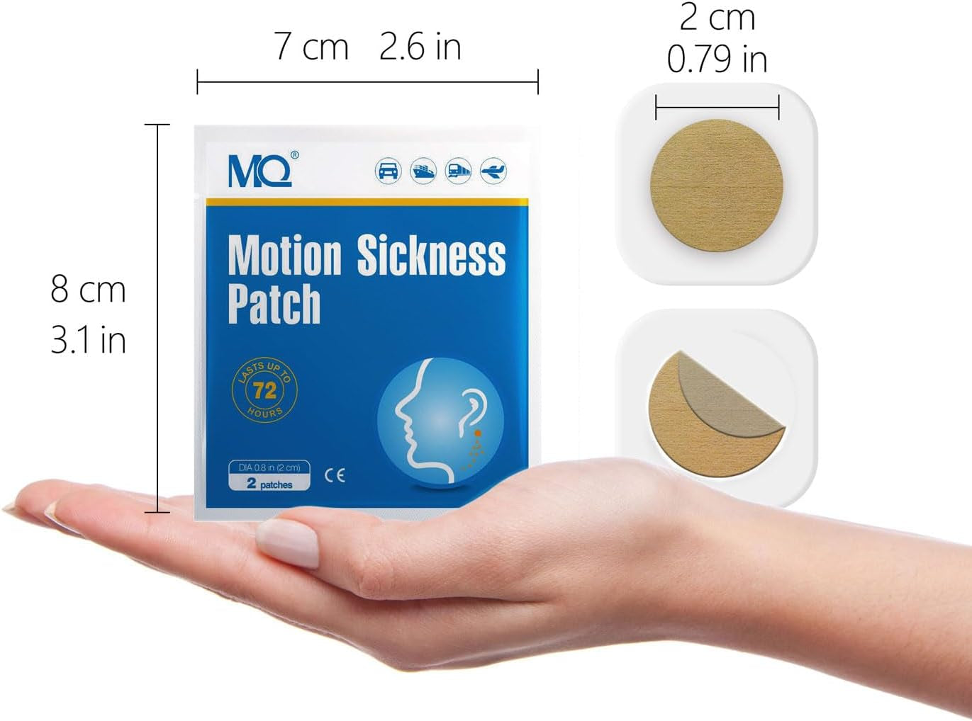 MQ 14Ct Motion Sickness Patches Non Drowsy - Sea Sickness Patches for Cruise Travel Essentials, Waterproof Patch behind Ear for Car Airplane Altitude Sickness, Long Last 72H