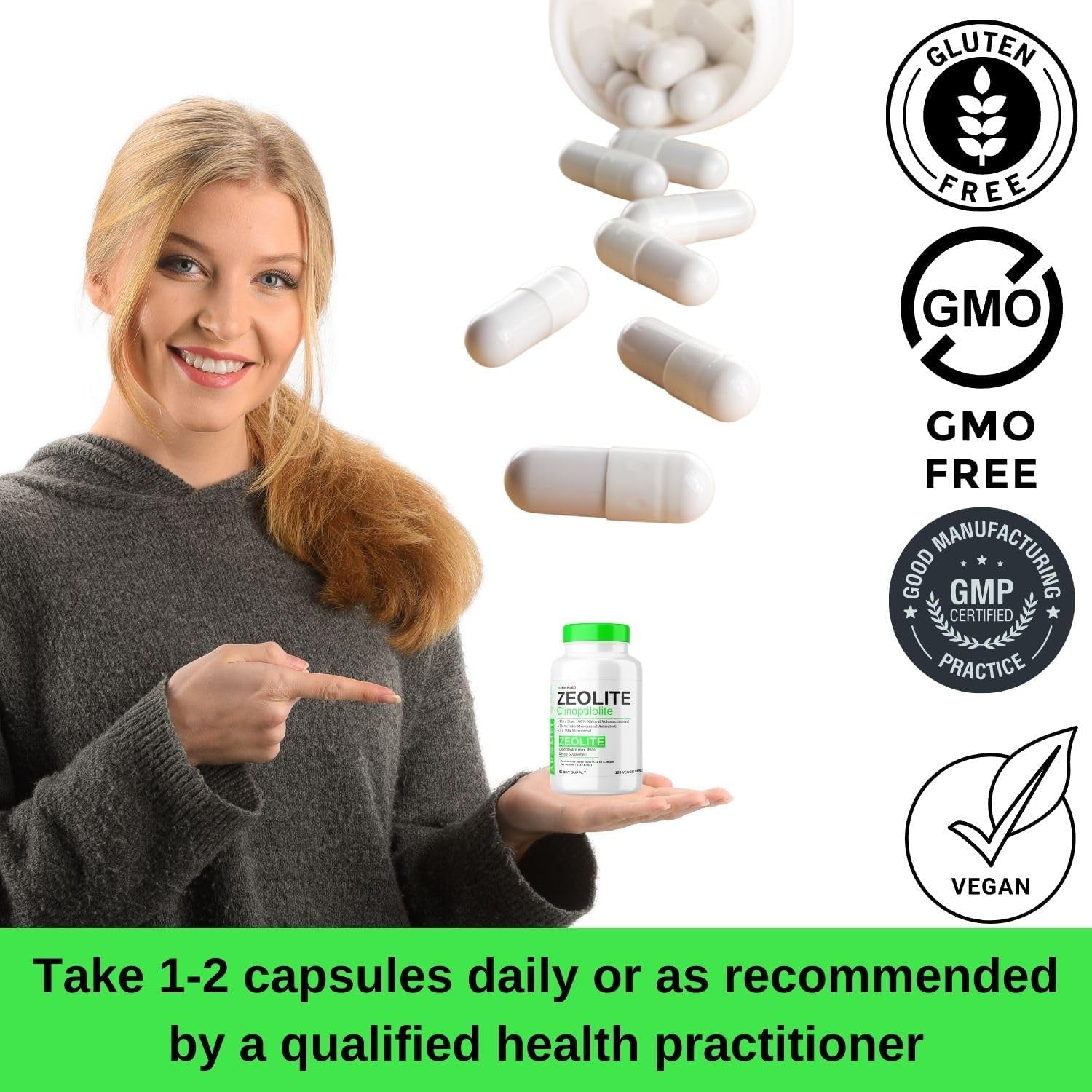 Zeolite Powder 120 Capsules | Detox | Clinoptilolite 95% | 3X Activated | Natural Mineral Dust Less-Than 1 Μm